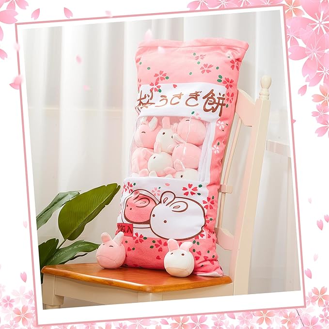Juexica Cute Bunny Plush Pillow Kawaii Stuffed Animal Pink Soft Rabbit Throw Pillow Removable Animal Toys Gifts for Room Decorations