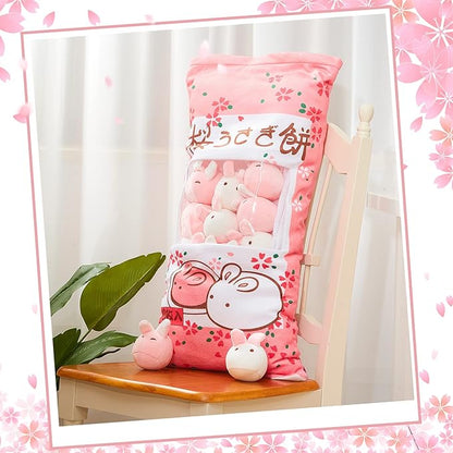 Juexica Cute Bunny Plush Pillow Kawaii Stuffed Animal Pink Soft Rabbit Throw Pillow Removable Animal Toys Gifts for Room Decorations