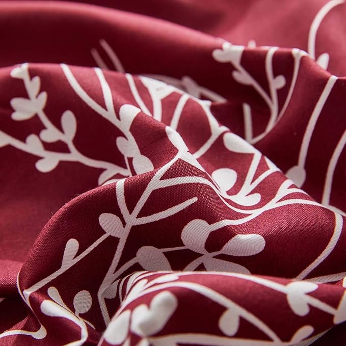 Christmas Bed in a Bag Burgundy Red Comforter Sheet Set 7 Pieces Queen Size All Season Tree Branch Soft Microfiber Bedding Set (1 Comforter 2 Pillow Shams 1 Flat Sheet 1 Fitted Sheet 2 Pillowcases)
