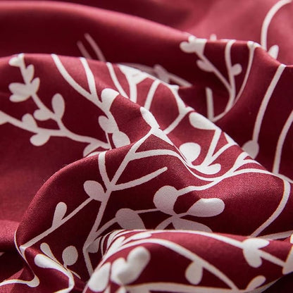 Christmas Bed in a Bag Burgundy Red Comforter Sheet Set 7 Pieces Queen Size All Season Tree Branch Soft Microfiber Bedding Set (1 Comforter 2 Pillow Shams 1 Flat Sheet 1 Fitted Sheet 2 Pillowcases)