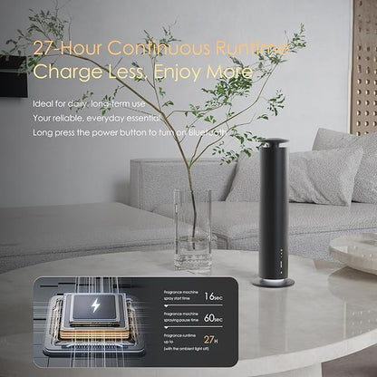 Waterless Essential Oil Diffuser, Long Lasting Aromatherapy Scent Diffuser for Home with Light Mode, 1000 Sq. Ft Coverage Quiet Oil Diffusers for Bedroom, Office, Included 5 Scent Oils(3.3OZ), Black