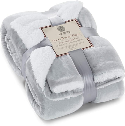 Genteele Sherpa Throw Blanket Super Soft Reversible Ultra Luxurious Plush Blanket, 60 x 70 inches, Silver/White
