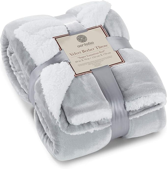 Genteele Sherpa Throw Blanket Super Soft Reversible Ultra Luxurious Plush Blanket, 60 x 70 inches, Silver/White
