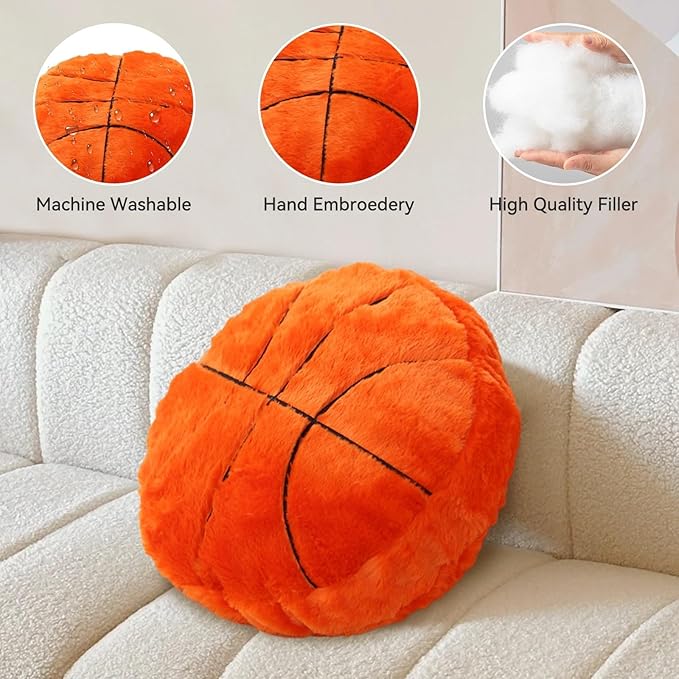 Basketball Pillow, 2 Pcs Fun Basketball Plush Throw Pillows, Cute Chair Cusion, Sports Pillows for Boys Room, Soft Decorative Pillow for Birthday Gift Sofa Bed Living Room Decor 15.7"