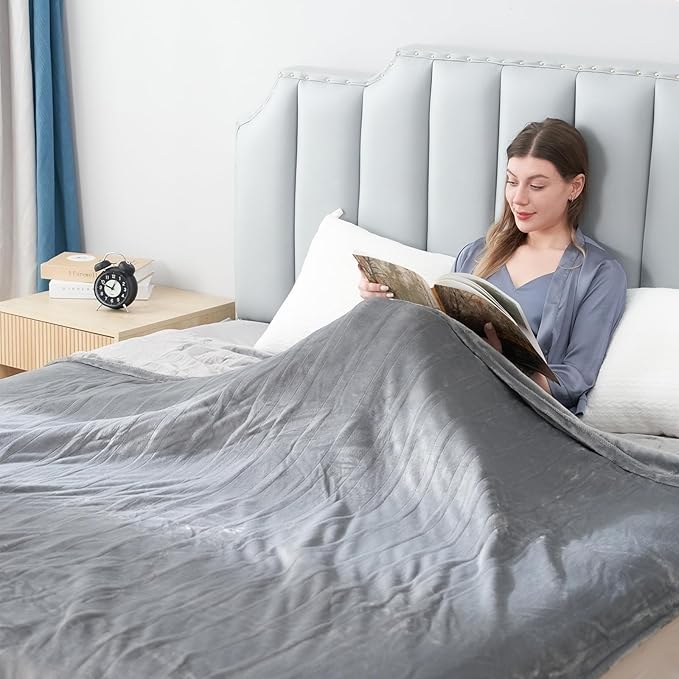 Electric Heated Blanket Queen Size 84"x90", Soft Plush Microplush for Bed, Dual Controllers & Dual Heating Zones, 1-10 Hours Auto Off & 6 Heating Levels, Machine Washable, Gifts for Family-Gray