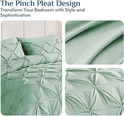 JOLLYVOGUE Twin XL Comforter Set 5 Pieces - Bed in a Bag Twin XL for All Season, Pintuck Bedding Comforter Sets with Comforter, Flat Sheet, Fitted Sheet and Pillowcases & Shams, Sage Green