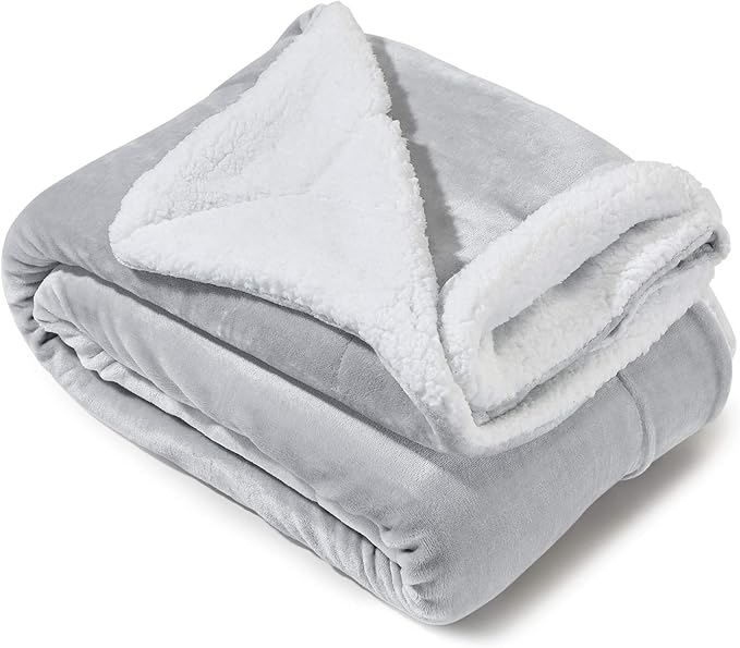 Genteele Sherpa Throw Blanket Super Soft Reversible Ultra Luxurious Plush Blanket, 60 x 70 inches, Silver/White