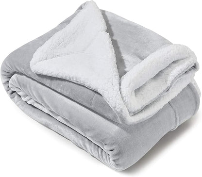 Genteele Sherpa Throw Blanket Super Soft Reversible Ultra Luxurious Plush Blanket, 60 x 70 inches, Silver/White