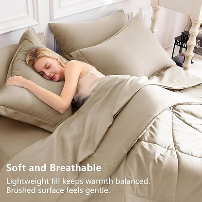CozyLux King Size Comforter Set Taupe - 7 Pieces Bed in a Bag King, Luxury Soft Bed Set for All Seasons, Bedding Set with Down Alternative Comforter, Sheets, Pillowcases & Shams