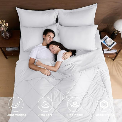 HEVUMYI White Queen Comforter Set - 7-Piece All Season Bed in a Bag Queen, Ultra Soft Bedding Set with Comforter, Flat Sheet, Fitted Sheet, Pillowcases, Pillow Shams