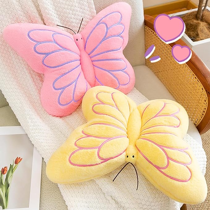 PEACH CAT Butterfly Pillow Decorative Butterfly Shaped Throw Pillows 16" x 12" Soft Plush Cushion Decor for Bedroom Living Room Sofa Couch Pink