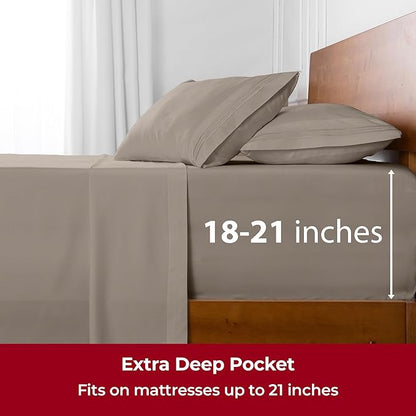 Mellanni Extra Deep Twin Sheets - 3 PC Iconic Collection Bedding - Hotel Luxury, Ultra Soft, Cooling Bed Sheets - Wrinkle, Fade, Stain Resistant (Twin, Tan)