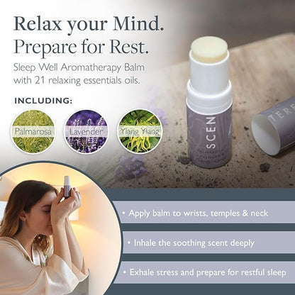 Scentered x SOMO Luxury Blackout 3D Sleep Mask for Side Sleepers & Sleep Well Aromatherapy Balm - Acupressure Eye Mask with Eyelash Space, Hypoallergenic - 4-in-1 Sleep Gift Set with Pouch & Wash Bag