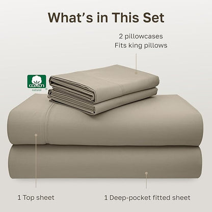 California Design Den California King Sheet Set - 100% Cotton, 600 Thread Count Deep Pocket Cal King Sheet Set, Luxury Soft Hotel-Quality Sheets with Sateen Weave (Cool Taupe)