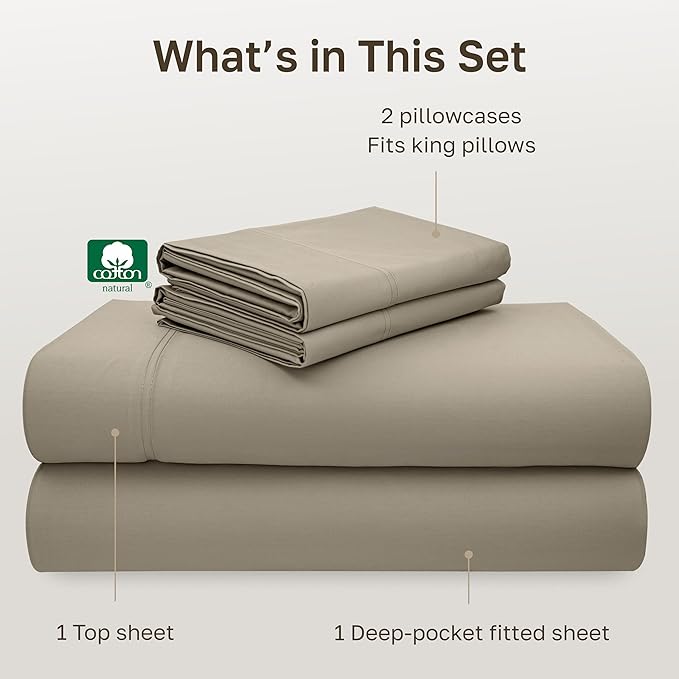 California Design Den Luxury King Size Sheet Set - 100% Cotton, 600 Thread Count Deep Pocket King Sheets, Hotel-Quality Bedding with Sateen Weave (Cool Taupe)
