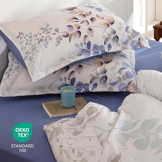 Xruibed Beige Comforter Set Queen Size 7 Pieces Bed in a Bag, Botanical Floral Print Bed Sets, Flower Comforter with Sheet Set, Soft Microfiber Neutral Bedding Set for All Season (Beige, 90"x90")