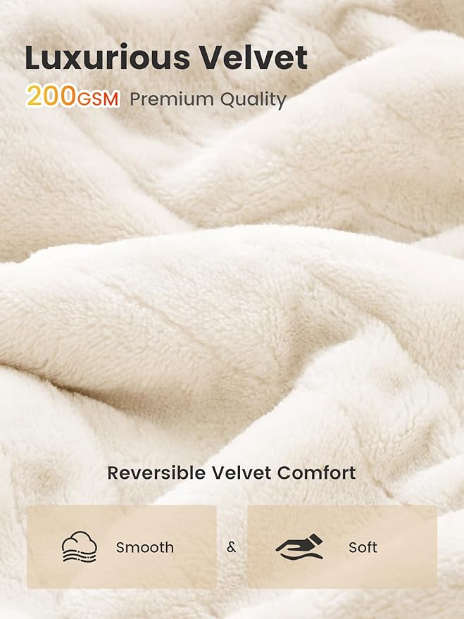 WOOMER Heated Blanket Twin Size 62" x 84", Electric Blanket with 0.5-12 Hours Timer & 10 Heating Levels, ETL Certified, White Double-Sided Velvet, Over-Heat Protect, Machine Washable