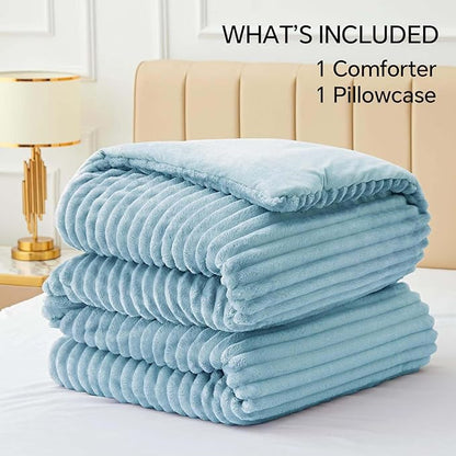 BEDELITE Fleece Twin Comforter Set -Super Soft & Warm Fluffy Light Blue Bedding, Luxury Fuzzy Heavy Bed Set for Winter with 1 Pillow case