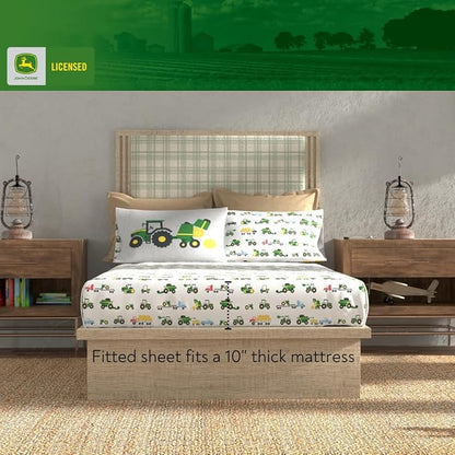 Franco Kids John Deere Farm Equipment Bedding 5 Piece Super Soft Comforter and Sheet Set, Queen, (Officially Licensed Product)