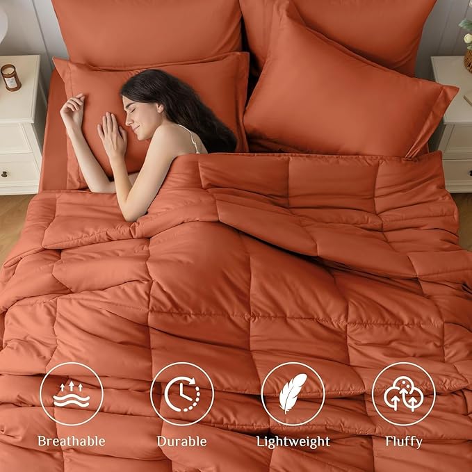 JOLLYVOGUE Twin Comforter Set, Ultra-Soft Bed in a Bag Twin Size 5 Pieces, Oeko-TEX Certified Bedding Set with Down Alternative Comforter, Sheets, Pillowcases & Shams. Burnt Orange