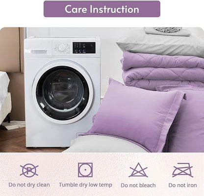 MUXHOMO 7 Pieces King Comforter Set, Reversible Bed in a Bag King Size, All Season Bedding Set with Comforter, Flat Sheet, Fitted Sheet, Pillowcases & Shams, Greyish Purple & Light Grey