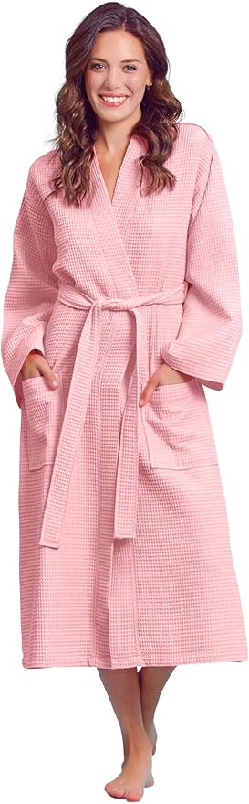 Luxurious Bathrobe for Women - Soft & Absorbent - Lightweigh & Comfort - Long & Kimono - Waffle & Cotton - Hotel/Spa Robe