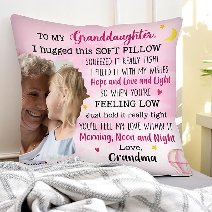 NAZENTI Personalized Granddaughter Pillow, Custom Photo Daughter Pillow, 14 Inch Square Throw Pillow, Polyester Fill, Pink, Solid Color, Christmas Theme, Plush, Indoor Use