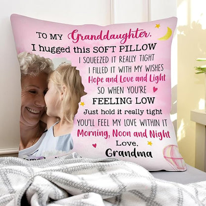 NAZENTI Personalized Granddaughter Pillow, Custom Photo Daughter Pillow, 14 Inch Square Throw Pillow, Polyester Fill, Pink, Solid Color, Christmas Theme, Plush, Indoor Use