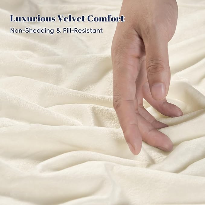 PHF Double-Sided Velvet Comforter Set King Size, 5 Piece Soft Luxury Winter Warm Bedding Sets, Modern Bed in A Bag Including 1 Cozy Comforter, 2 Pillow Shams, 2 Euro Shams for Home Decor, Cream