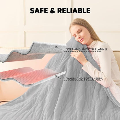 greenoak Heated Blanket Electric Throw 50"X60", Heating Blanket with 10 Heat Levels 8 Hours Auto-Off,Fleece Soft Blanket, Birthday Gifts for Grandma Seniors, Dove Grey