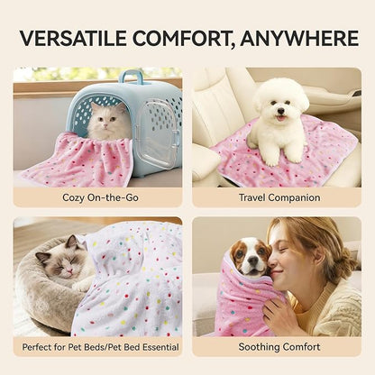 LINENLUX 1 Pack 3 Blankets Super Soft Fluffy Premium Fleece Dog Blankets for Puppy Cat Pet Blanket Flannel Throw Warm Sleep Polka Dot 23x16 inches