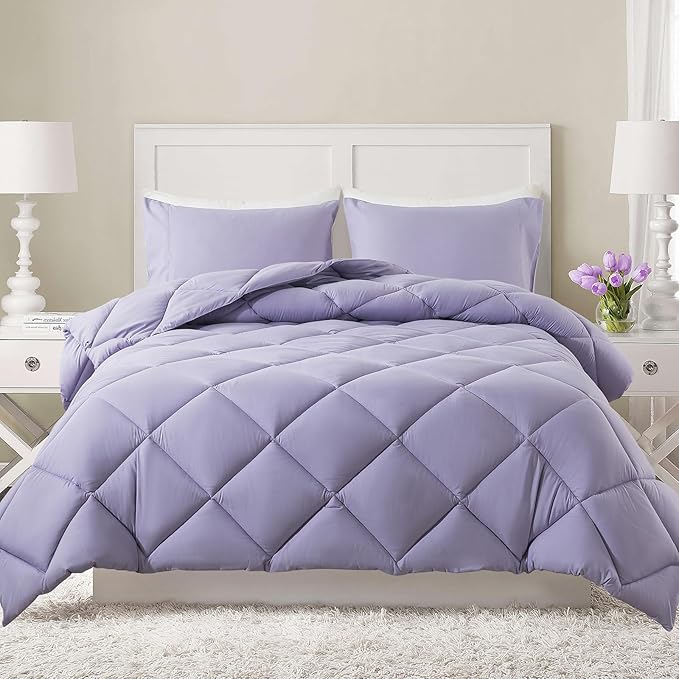 Decroom Lightweight Twin Comforter Set with 1 Pillow Sham - 2 Pieces Set - Quilted Down Alternative Comforter/Duvet Insert for All Season - Lavender - Twin/Twin XL Size