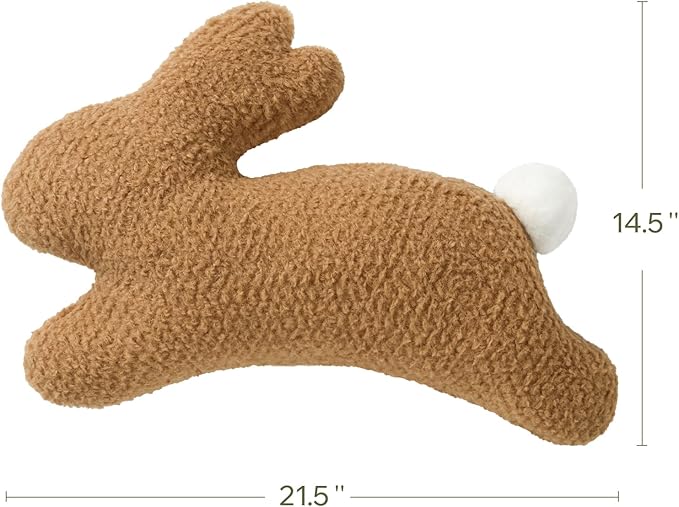 Phantoscope Happy Easter Bunny Shaped Throw Pillow, Plush Boucle Jumping Rabbit Cushion Sherpa Easter Decorative Pillow for Couch Living Room Bed, Beige, 14.5 x 21.5 inches