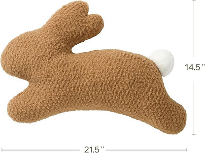 Phantoscope Happy Easter Bunny Shaped Throw Pillow, Plush Boucle Jumping Rabbit Cushion Sherpa Easter Decorative Pillow for Couch Living Room Bed, Beige, 14.5 x 21.5 inches
