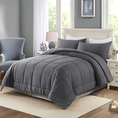DOWNCOOL Queen Comforter Set -All Season Bedding Comforters Sets with 2 Pillow Cases-3 Pieces Bedding Sets Queen -Down Alternative Grey Queen Size Comforter Sets(88"x92")