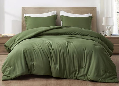 Chezmoi Collection Cliff 3-Piece Lightweight Cooling Comforter Set, King - Rayon Derived from Bamboo & Polyester Blended, Soft Breathable Bedding for Hot Sleepers, Olive Green