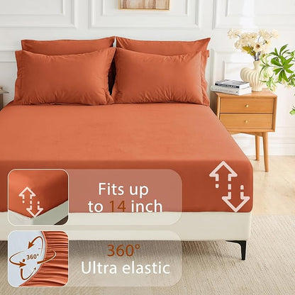 MUXHOMO 5 Pieces Twin Comforter Set, Soft Bed in a Bag Twin Size, All Season Bedding Set with Comforter, Flat Sheet, Fitted Sheet, Pillowcases & Shams, Burnt Orange