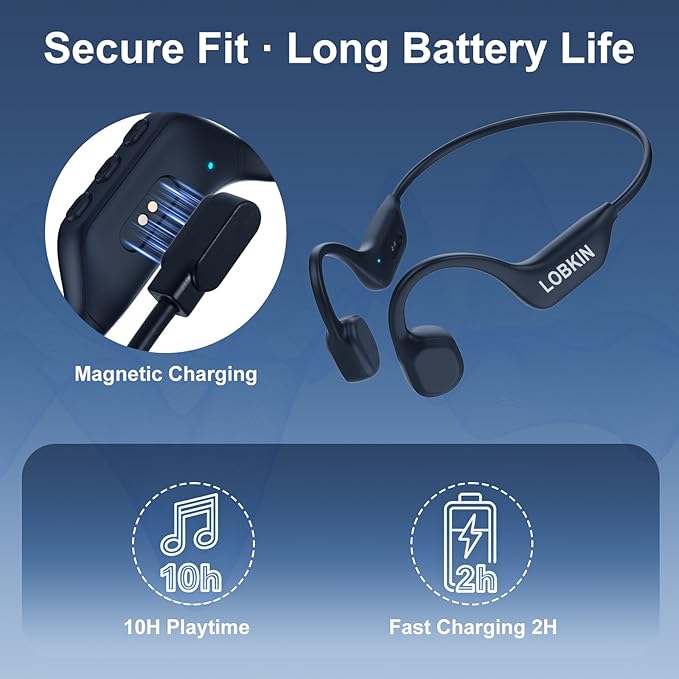 LOBKIN Bone Conduction Headphones - Open Ear Headphones Wireless Bluetooth 6.0 with Mic, 10H Playtime, IPX6, Sweat Resistant, Lightweight Sports Headphone for Running, Cycling, Gym, Outdoor, Black