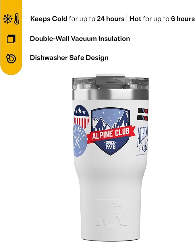 RTIC 20oz Essential Tumbler with Lid, Ceramic Lined, Insulated, Stainless Steel, Metal, Double Wall Vacuum-Insulation, Travel Cup for Iced Coffee, Tea, Hot and Cold Drink, Powder Chaser