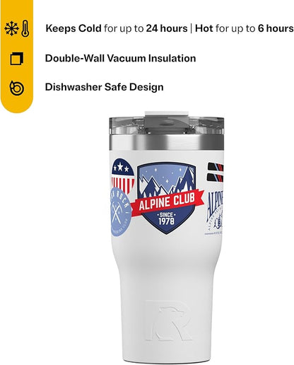 RTIC 20oz Essential Tumbler with Lid, Ceramic Lined, Insulated, Stainless Steel, Metal, Double Wall Vacuum-Insulation, Travel Cup for Iced Coffee, Tea, Hot and Cold Drink, Powder Chaser