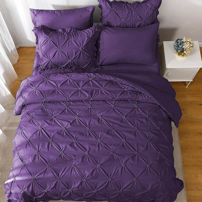JOLLYVOGUE Purple Cal King Size Comforter Sets 7 Pieces, Pintuck Bed in a Bag Comforter Set for Bedroom, Bedding Comforter Sets with Comforter, Sheets,Ruffled Shams & Pillowcases