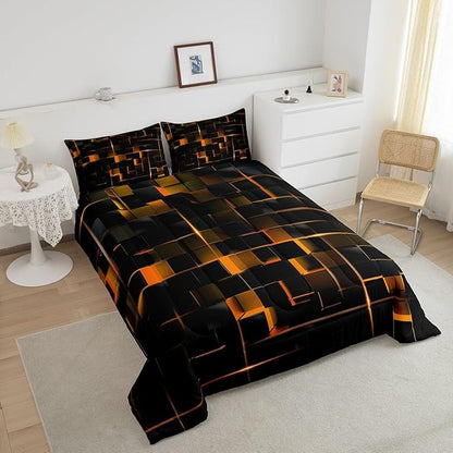 Erosebridal Geometric Ornage Black Twin Bedding Set,Light Honeycomb Comforter Set Decor Quilt for Kids Women Adult, Modern Abstract Duvet Insert Microfiber Lightweight All Season