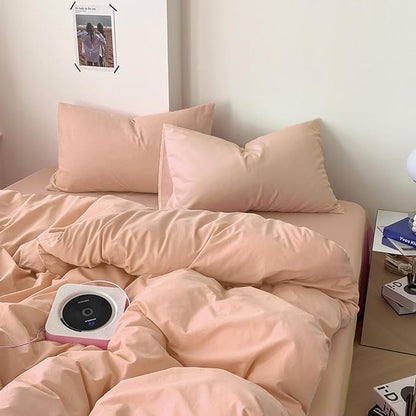 Nanko Peach Coral Queen Size Comforter Set, Soft Microfiber Down Alternative Duvet Insert, Modern Farmhouse Neutral Spring Decor Bedding Sets Bed in a Bag for Women Men Teen, 90 x 90 inch 3pcs