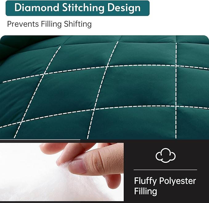 MUXHOMO 7 Pieces King Comforter Set, Reversible Bed in a Bag King Size, All Season Bedding Set with Comforter, Flat Sheet, Fitted Sheet, Pillowcases & Shams, Peacock Blue & Ivory