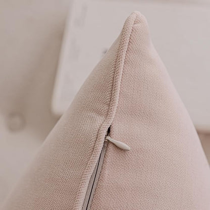 Throw Pillow Covers with Insert Included, with Embroidered Detail, 18 x 18 inches, Decorative Throw Pillow for Sofa Couch Bed (Ivory (Gray Trim), 18" L x 18" W)