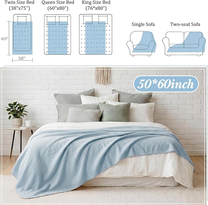 Kinlop Fleece Blanket Bulk 60 x 50 Inch Soft Lightweight Fleece Cozy Blanket Warm Throw Plush Pet Throw for Bed Couch Sofa Home Office Wedding Gifts Travel Camping(Mist Blue)
