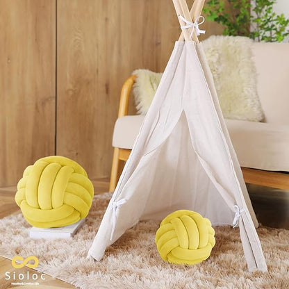 Sioloc Soft Knot Ball Pillows,Round Throw Pillow Cushion Home Decoration Plush Pillow,Throw Knotted Pillow Handmade Round Plush Pillow（10.6inches,Yellow）