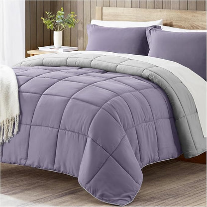 satisomnia California King Comforter Set, Purple Bedding Comforters Cal King Size, 3 Pieces Down Alternative Bed Comforter Lightweight Soft Bed Set Breathable, Reversible All Season Bedding Sets