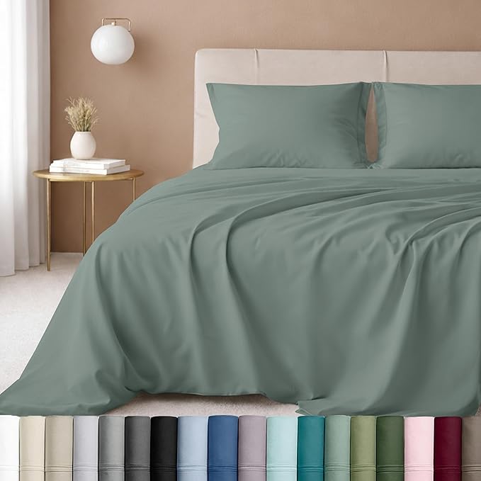 CALIFORNIA DESIGN DEN 5-Star Hotel 600 Thread Count 100% Cotton, Soft & Smooth Queen Sheet Set with Deep Pockets, Quality Beats Egyptian Cotton Claims (Sage Green)
