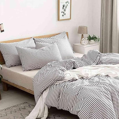 Nanko Queen Size Comforter Set, Grey and White Striped Print Pattern Soft Reversible Down Alternative Quilted Duvet Insert Bed Sets, Bedding Sets in a Bag for Women Men Teen, 90x90 3 Pcs Gray Stripe